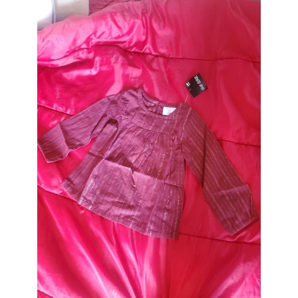 Okie dokie wine gold ribbon long-sleeved dress shirt size 24m baby nwt
